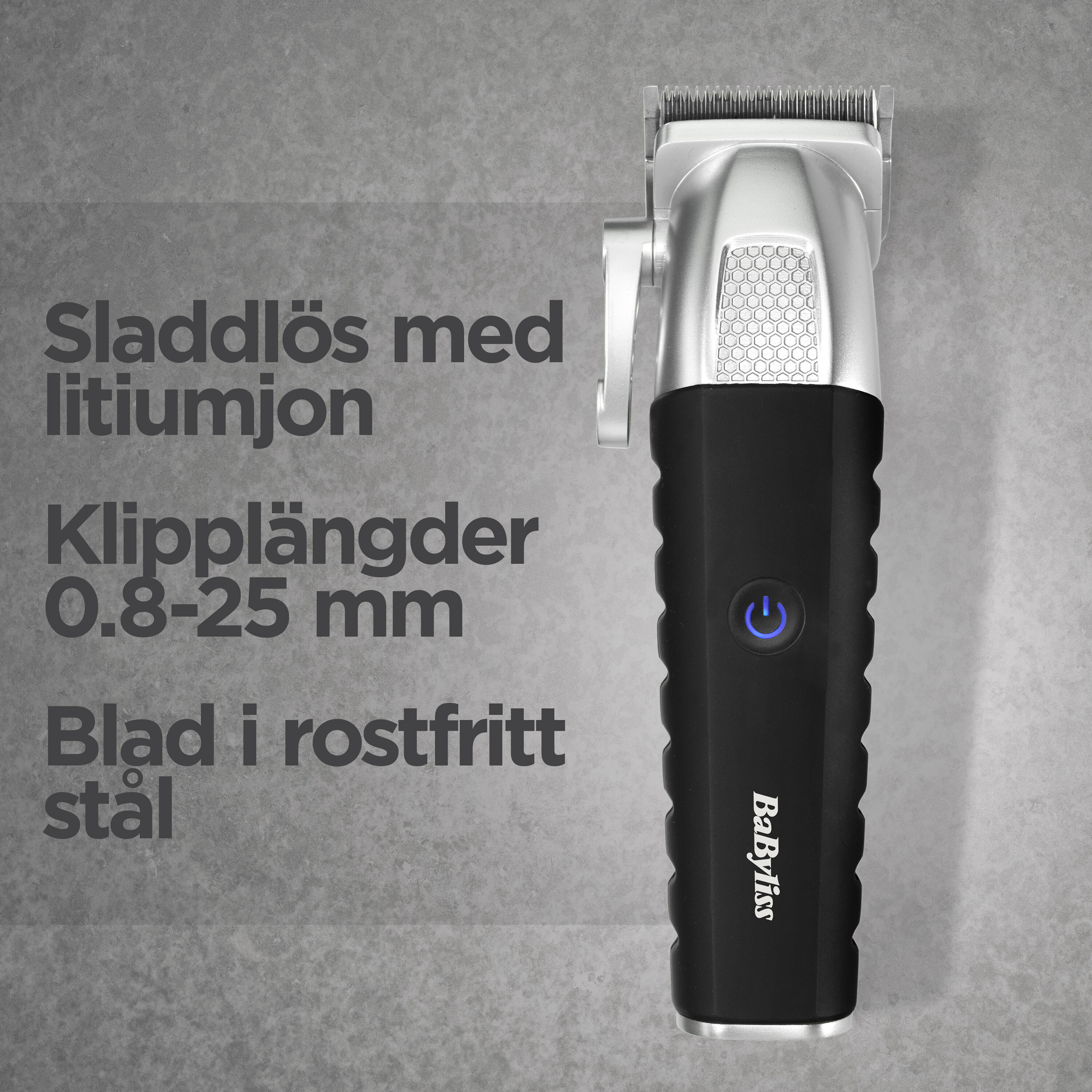 Sladdl&ouml;s med litiumjon, Klippl&auml;ngder 0.5-25 mm, Blad i rostfritt st&aring;l